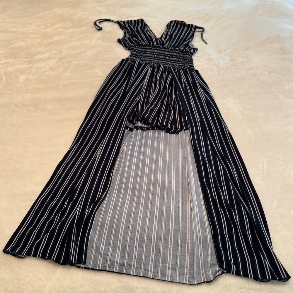 Romper/Dress Navy/White/Green Stripes Smocked Waist NWT Size XL